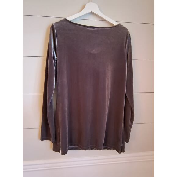 Lands' End Crushed Velvet Top Women's Sz M  Gray Draped neck Long Sleeve Popover - Picture 7 of 11